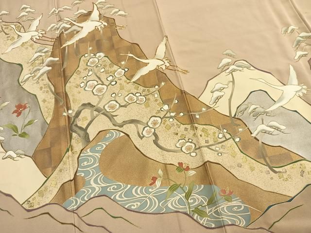 平和屋着物●豪華色留袖　駒刺繍　松竹梅　飛鶴文　金彩　正絹　逸品　未使用　AABN3732fy