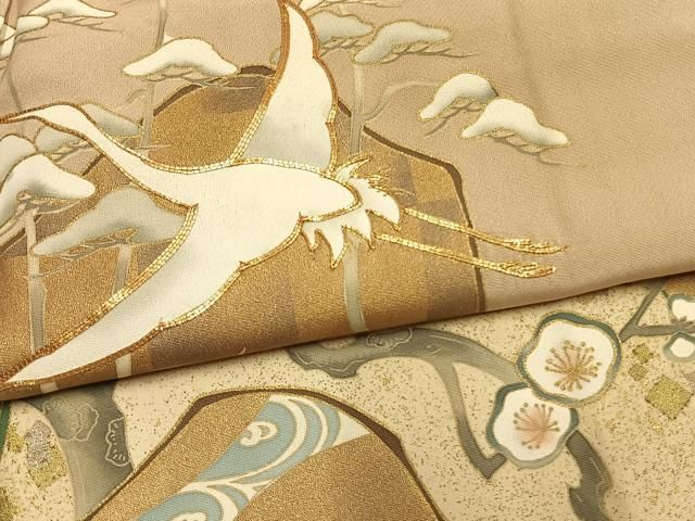 平和屋着物●豪華色留袖　駒刺繍　松竹梅　飛鶴文　金彩　正絹　逸品　未使用　AABN3732fy