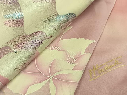 平和屋着物●フランソワーズ・モレシャン　振袖　花鳥文　暈し染め　ラインストーン　金銀彩　正絹　逸品　AABN3736fy