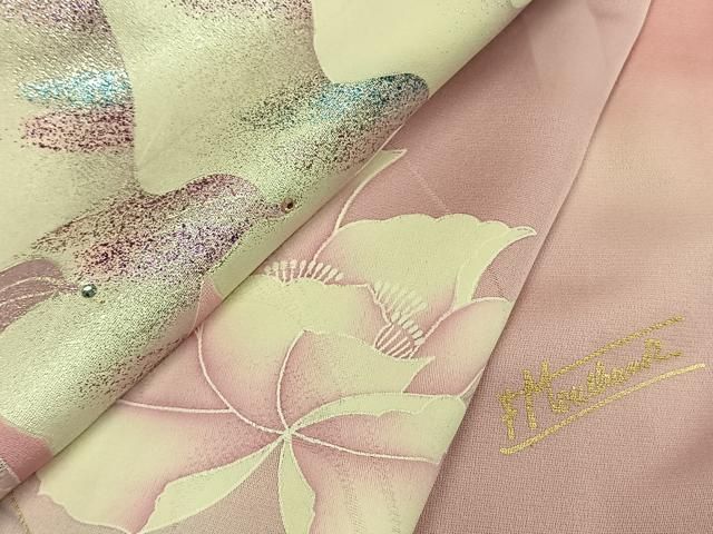 平和屋着物●フランソワーズ・モレシャン　振袖　花鳥文　暈し染め　ラインストーン　金銀彩　正絹　逸品　AABN3736fy
