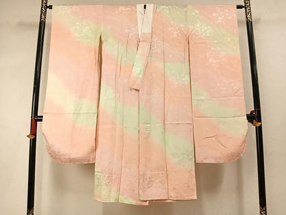 平和屋着物●振袖用長襦袢　無双仕立て　御所車扇面花鼓地紋　暈し染め　正絹　逸品　AABN3738fy