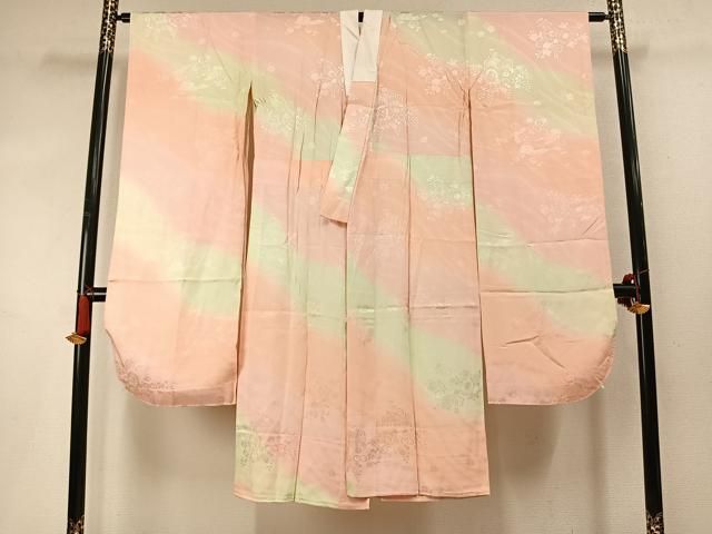 平和屋着物●振袖用長襦袢　無双仕立て　御所車扇面花鼓地紋　暈し染め　正絹　逸品　AABN3738fy