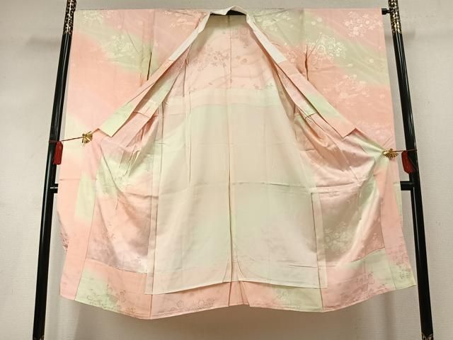 平和屋着物●振袖用長襦袢　無双仕立て　御所車扇面花鼓地紋　暈し染め　正絹　逸品　AABN3738fy