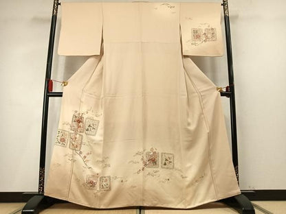 平和屋着物●中国三大刺繍　スワトウ刺繍　汕頭刺繍　総刺繍　訪問着　色紙花鳥文　暈し染め　正絹　逸品　AABN3741fy