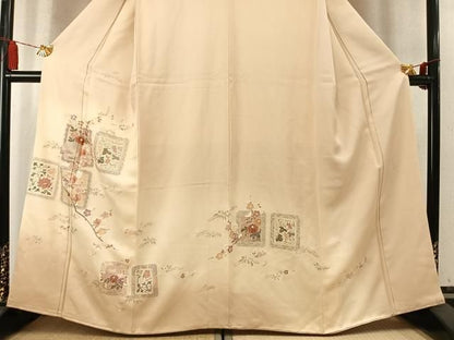 平和屋着物●中国三大刺繍　スワトウ刺繍　汕頭刺繍　総刺繍　訪問着　色紙花鳥文　暈し染め　正絹　逸品　AABN3741fy