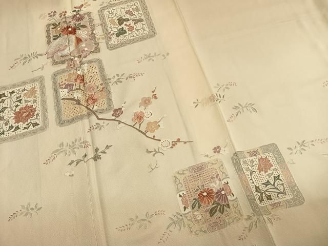 平和屋着物●中国三大刺繍　スワトウ刺繍　汕頭刺繍　総刺繍　訪問着　色紙花鳥文　暈し染め　正絹　逸品　AABN3741fy