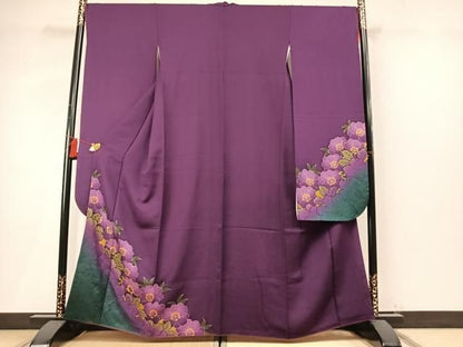 平和屋着物●豪華振袖　駒刺繍　草花文　暈し染め　銀彩　正絹　逸品　AABN3743fy
