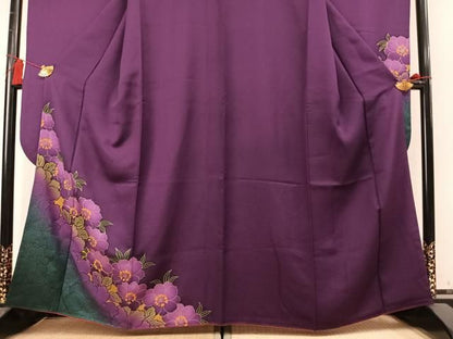 平和屋着物●豪華振袖　駒刺繍　草花文　暈し染め　銀彩　正絹　逸品　AABN3743fy