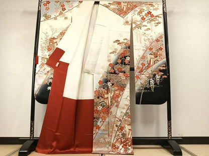 平和屋着物●豪華振袖　駒刺繍　御所車花文　暈し染め　金彩　正絹　逸品　AABN3744fy