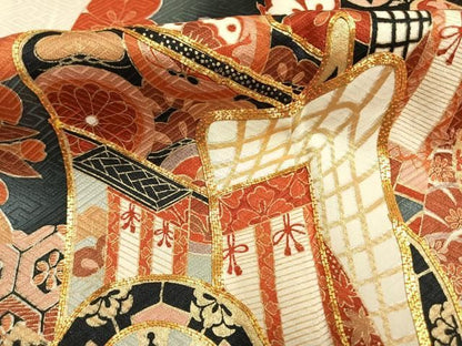 平和屋着物●豪華振袖　駒刺繍　御所車花文　暈し染め　金彩　正絹　逸品　AABN3744fy