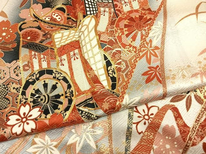 平和屋着物●豪華振袖　駒刺繍　御所車花文　暈し染め　金彩　正絹　逸品　AABN3744fy