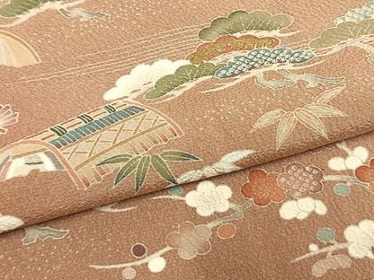 平和屋着物●訪問着　友禅　松竹梅　金彩　正絹　逸品　AABN3749fy