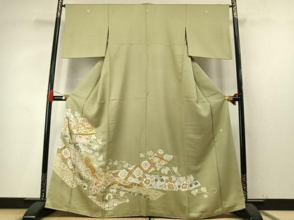 平和屋着物●豪華色留袖　作家物　駒刺繍　扇面花文　金彩　正絹　逸品　AABN3762fy