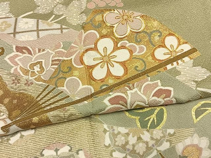 平和屋着物●豪華色留袖　作家物　駒刺繍　扇面花文　金彩　正絹　逸品　AABN3762fy