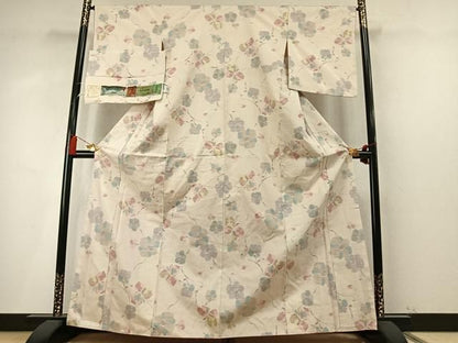 平和屋着物●小千谷紬　花蝶文　証紙付き　正絹　逸品　未使用　AABN3780fy