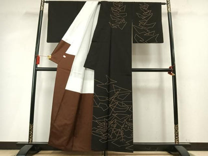 平和屋着物●訪問着　本場大島紬　梟　黒地　正絹　逸品　AABN3788fy