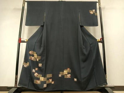 平和屋着物●訪問着　色紙重ね花文　金糸　金彩　正絹　逸品　未使用　AABN3796fy