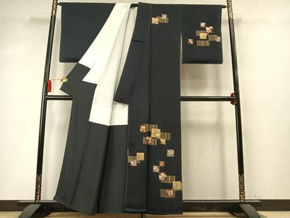 平和屋着物●訪問着　色紙重ね花文　金糸　金彩　正絹　逸品　未使用　AABN3796fy