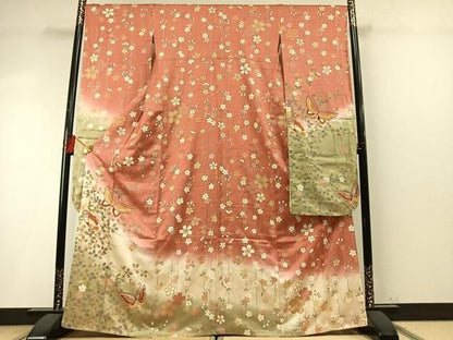 平和屋着物●豪華振袖　花蝶文　暈し染め　金彩　正絹　逸品　AABN3802fy