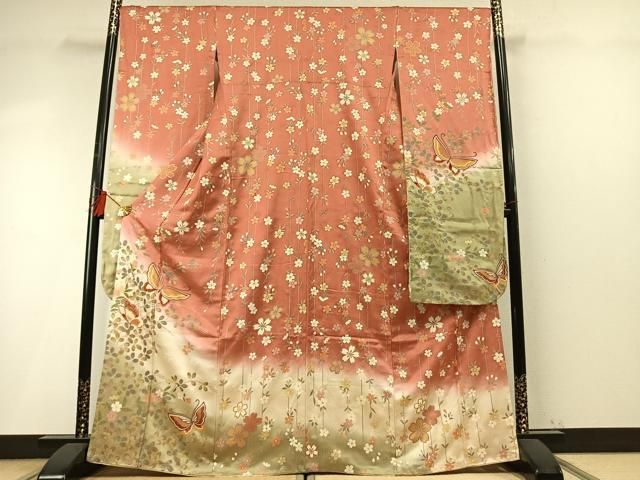 平和屋着物●豪華振袖　花蝶文　暈し染め　金彩　正絹　逸品　AABN3802fy