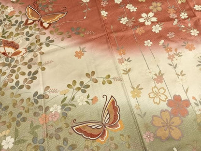平和屋着物●豪華振袖　花蝶文　暈し染め　金彩　正絹　逸品　AABN3802fy