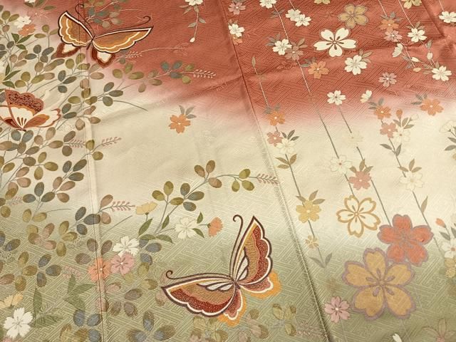 平和屋着物●豪華振袖　花蝶文　暈し染め　金彩　正絹　逸品　AABN3802fy