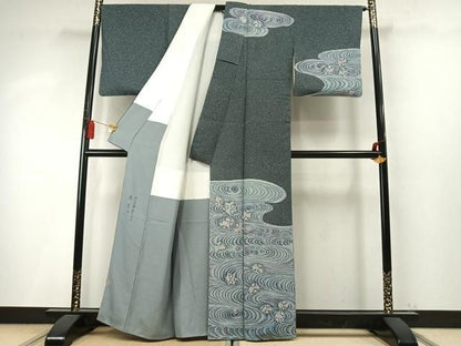 平和屋着物●樋熊哲也　訪問着　辻が花　絞り　手描き　金通し地　正絹　逸品　AABN3808fy
