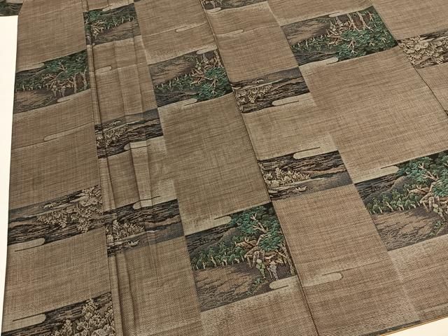 平和屋着物●本場大島紬　9マルキ　色紙風景文　正絹　逸品　AABN3811fy