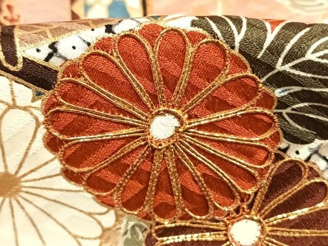 平和屋着物●豪華振袖　駒刺繍　御所車花鳥文　暈し染め　金彩　正絹　逸品　AABN3813fy