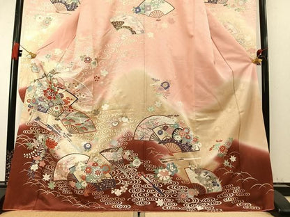 平和屋着物●豪華振袖　扇面花文　暈し染め　金銀彩　正絹　逸品　AABN3828fy