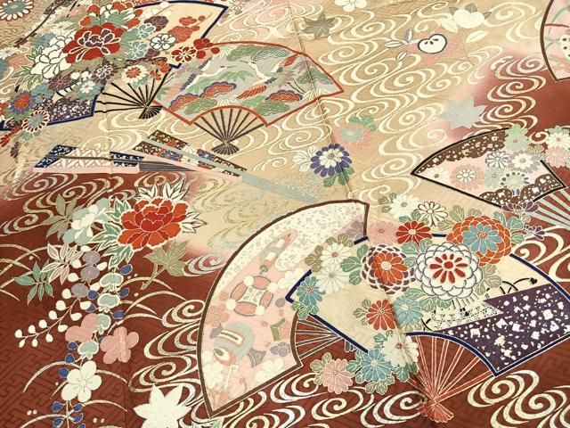平和屋着物●豪華振袖　扇面花文　暈し染め　金銀彩　正絹　逸品　AABN3828fy
