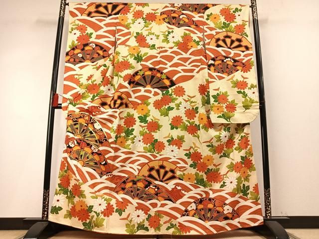 平和屋着物●豪華振袖　駒刺繍　源氏車花文　正絹　逸品　AABN3843fy