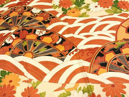 平和屋着物●豪華振袖　駒刺繍　源氏車花文　正絹　逸品　AABN3843fy