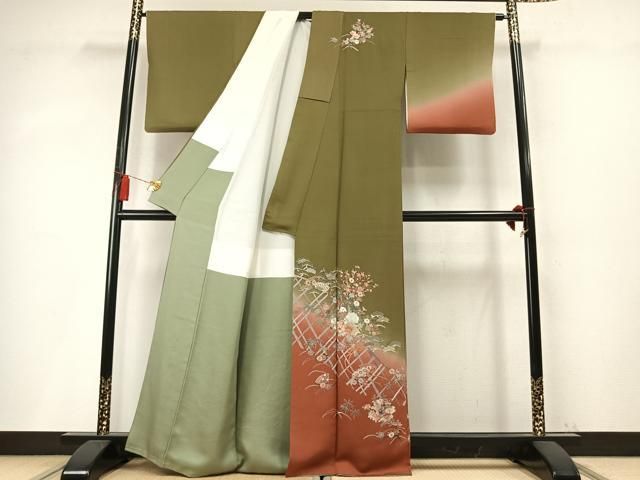 平和屋着物●訪問着　総刺繍　松竹梅　地紙花文　暈し染め　正絹　逸品　AABN3846fy