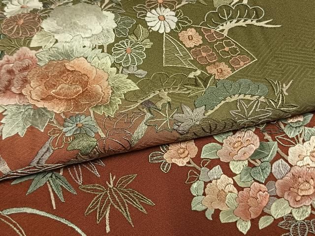 平和屋着物●訪問着　総刺繍　松竹梅　地紙花文　暈し染め　正絹　逸品　AABN3846fy