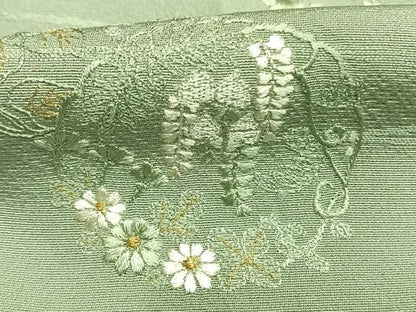 平和屋着物●訪問着　総刺繍　草花文　金糸　正絹　逸品　AABN3848fy