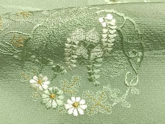 平和屋着物●訪問着　総刺繍　草花文　金糸　正絹　逸品　AABN3848fy