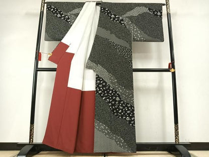 平和屋着物●訪問着　作家物　御所車扇面楽器花文　黒地　正絹　逸品　AABN3849fy