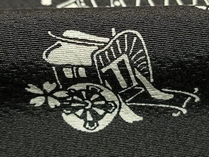 平和屋着物●訪問着　作家物　御所車扇面楽器花文　黒地　正絹　逸品　AABN3849fy