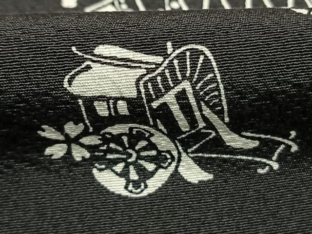 平和屋着物●訪問着　作家物　御所車扇面楽器花文　黒地　正絹　逸品　AABN3849fy