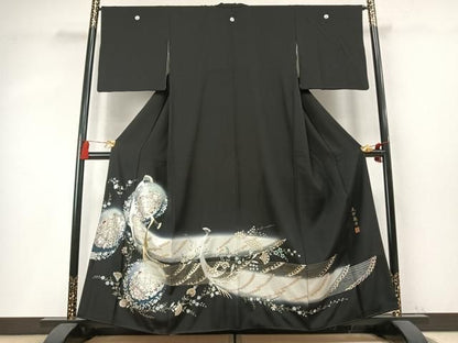 平和屋着物●豪華黒留袖　作家物　孔雀花文　暈し染め　金銀彩　さが美扱い　正絹　逸品　未使用　AABN3855fy