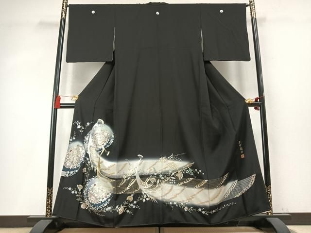 平和屋着物●豪華黒留袖　作家物　孔雀花文　暈し染め　金銀彩　さが美扱い　正絹　逸品　未使用　AABN3855fy