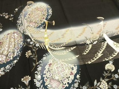 平和屋着物●豪華黒留袖　作家物　孔雀花文　暈し染め　金銀彩　さが美扱い　正絹　逸品　未使用　AABN3855fy