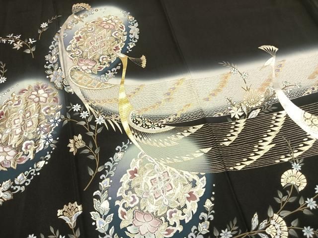平和屋着物●豪華黒留袖　作家物　孔雀花文　暈し染め　金銀彩　さが美扱い　正絹　逸品　未使用　AABN3855fy