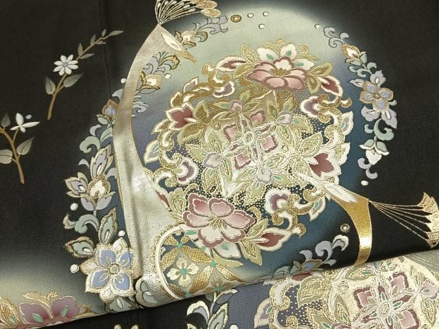 平和屋着物●豪華黒留袖　作家物　孔雀花文　暈し染め　金銀彩　さが美扱い　正絹　逸品　未使用　AABN3855fy