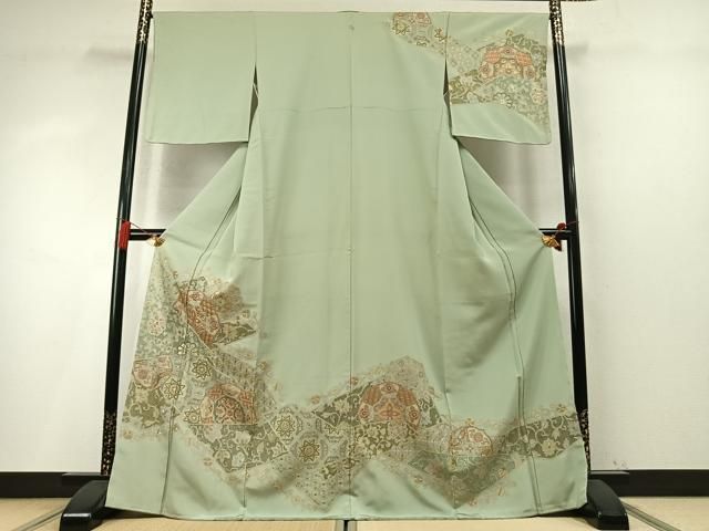 平和屋着物●中国三大刺繍　スワトウ刺繍　汕頭刺繍　相良刺繍　総刺繍　訪問着　切嵌吉祥花文　正絹　逸品　未使用　AABN3857fy