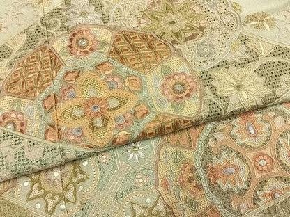 平和屋着物●中国三大刺繍　スワトウ刺繍　汕頭刺繍　相良刺繍　総刺繍　訪問着　切嵌吉祥花文　正絹　逸品　未使用　AABN3857fy