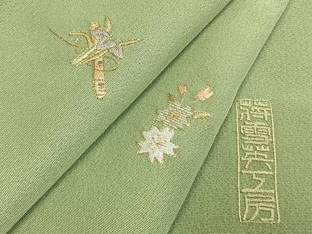 平和屋着物●中国人間国宝　将雪英　訪問着　総刺繍　楽器花文　金糸　正絹　逸品　AABN3859fy
