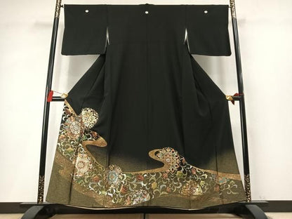 平和屋着物●豪華黒留袖　吉祥花鳥文　金銀彩　正絹　逸品　AABN3861fy
