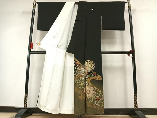 平和屋着物●豪華黒留袖　吉祥花鳥文　金銀彩　正絹　逸品　AABN3861fy
